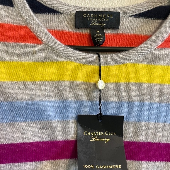 Charter Club | 100% Cashmere | Women’s Multicolor Striped Scoop Neck Sweater - Picture 3 of 9
